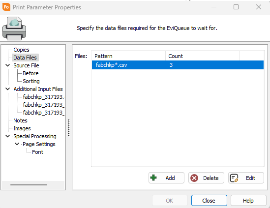 Here you add/edit/delete any additional input files to be expected when sending a job through eviQueue. 